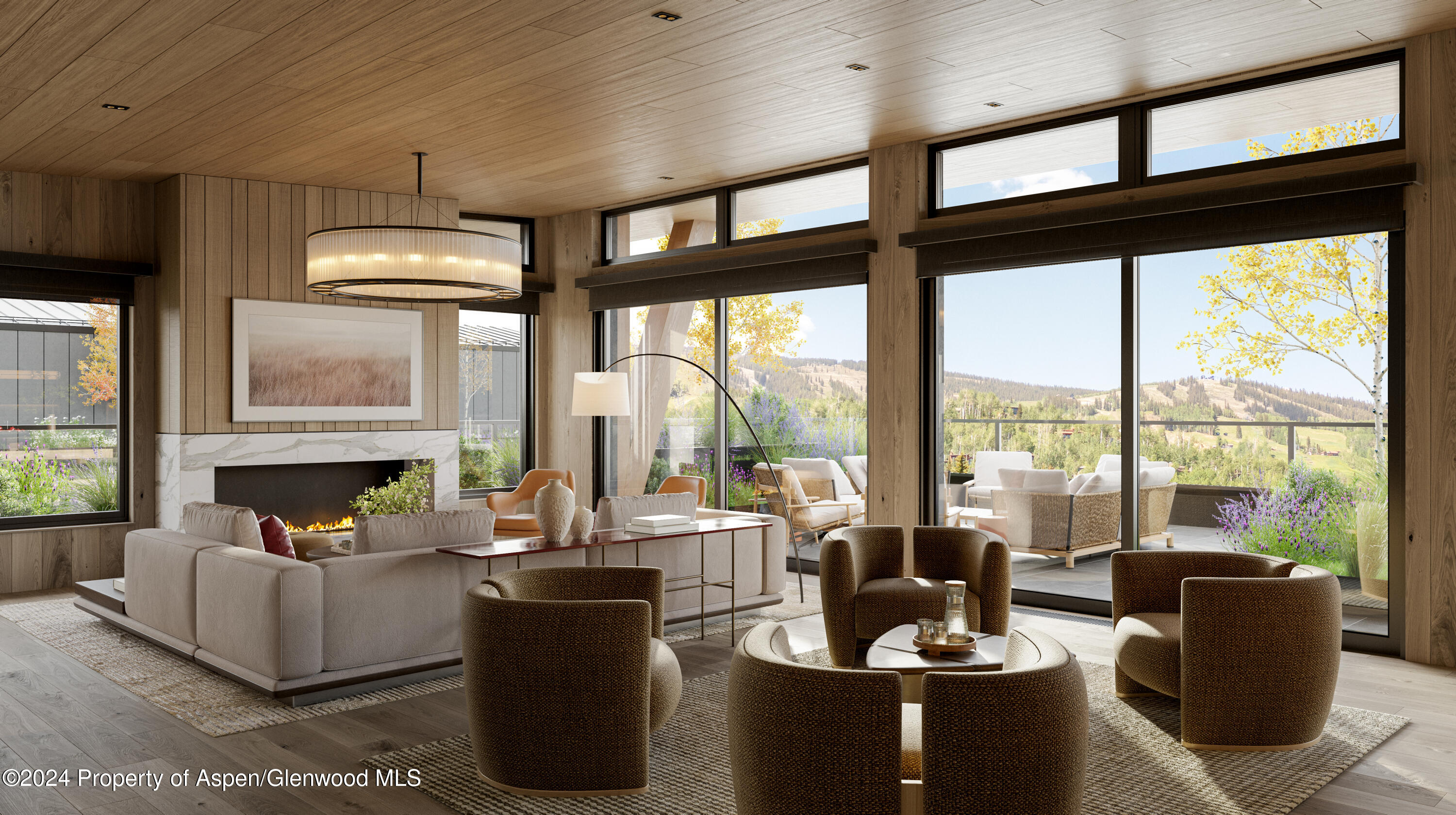 221 Wood Road, Unit 718 Snowmass Village, CO 81615 - Photo 2 of 11 a living room with furniture and floor to ceiling windows
