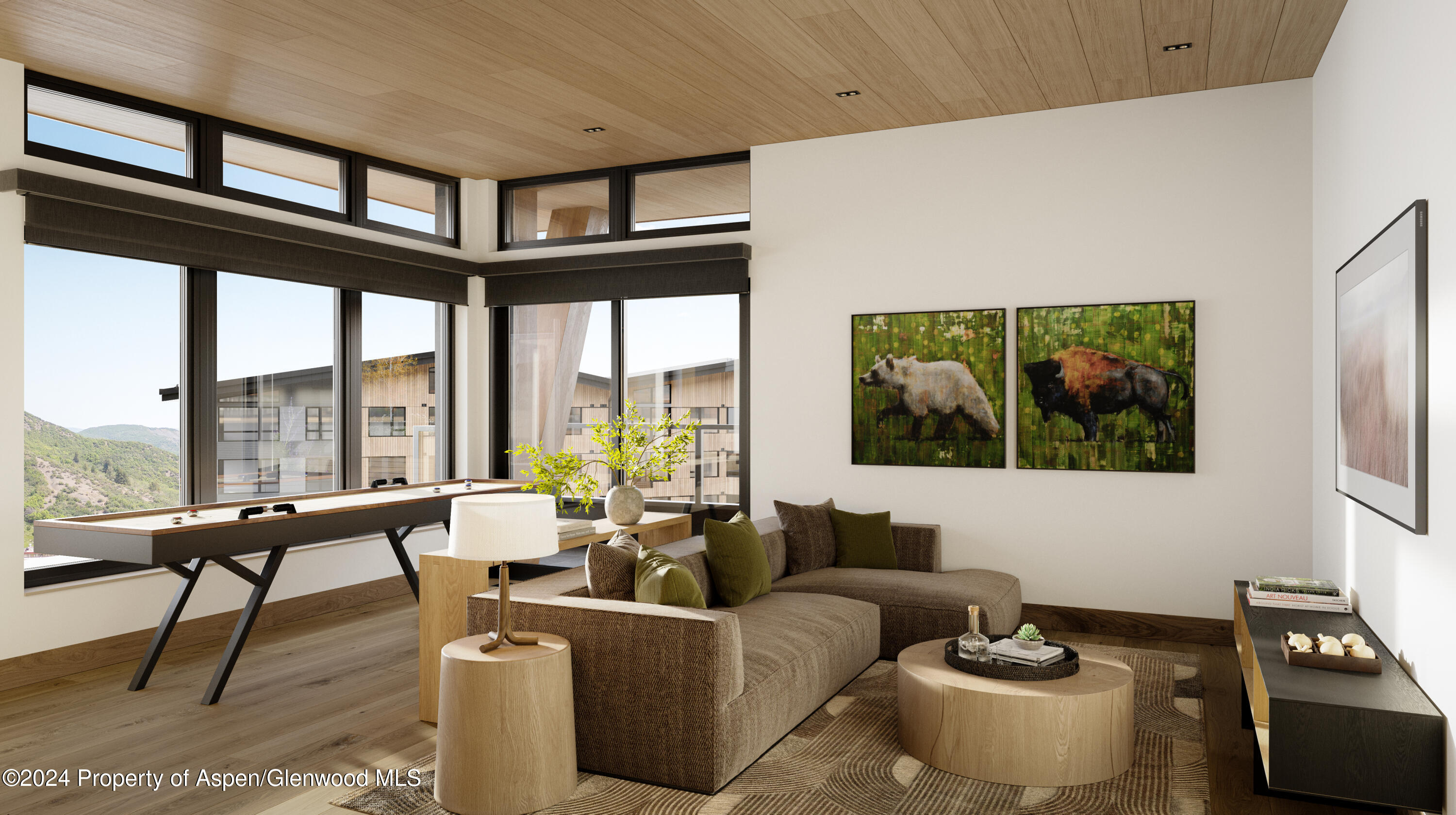 221 Wood Road, Unit 718 Snowmass Village, CO 81615 - Photo 4 of 11 a living room with furniture tv and a large window