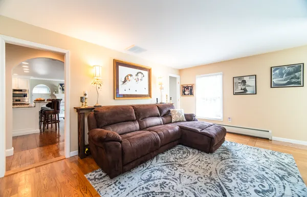 a living room with a couch and a coffee table