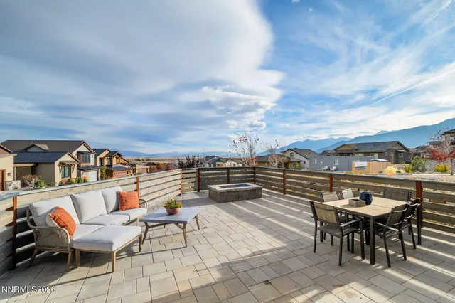 an outdoor space with furniture