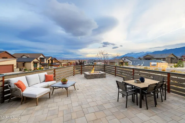 an outdoor space with furniture