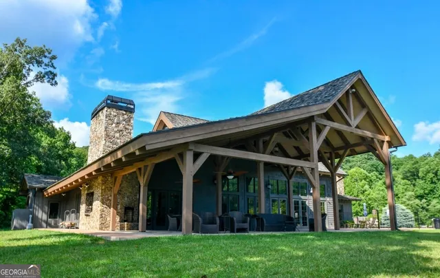 a view of a lake with a yard