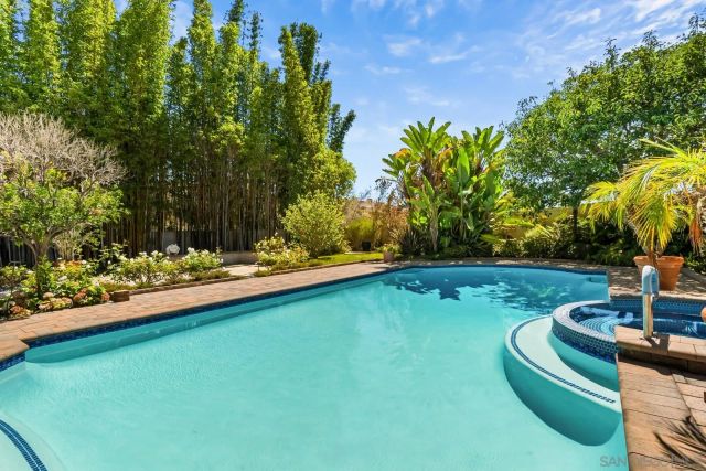 a view of a swimming pool with a garden