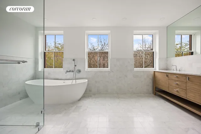 a bath room with a window