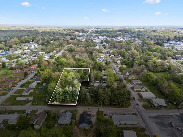 an aerial view of residential houses with city view