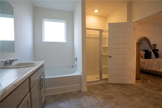 a bathroom with a sink and a shower