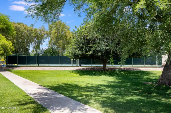 a view of a swimming pool with a big yard