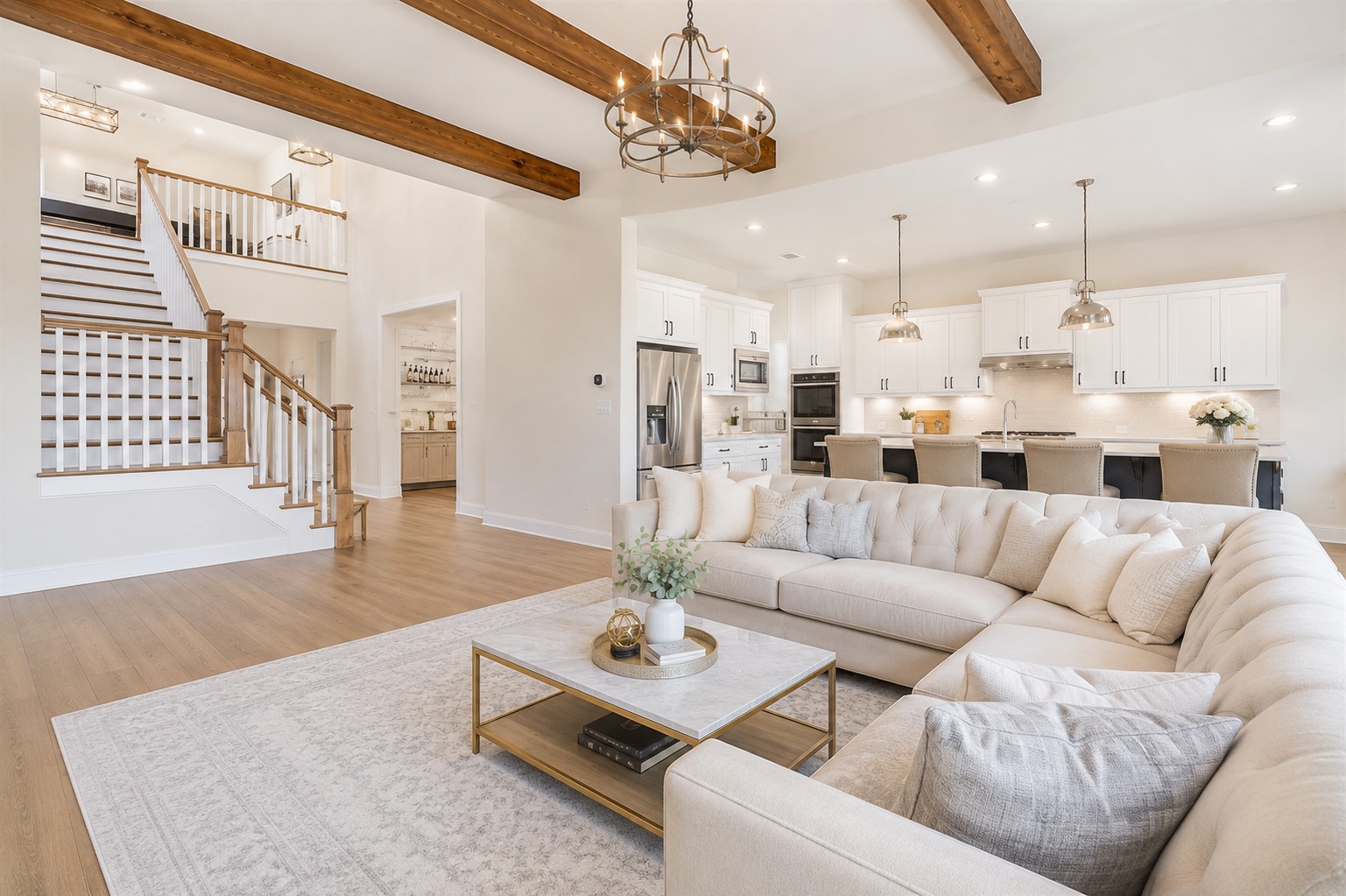629 Germander Road Leander, TX 78641 - Photo 6 of 38 a living room with furniture or kitchen view and a chandelier