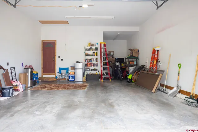 a view of a yard with plants and large trees