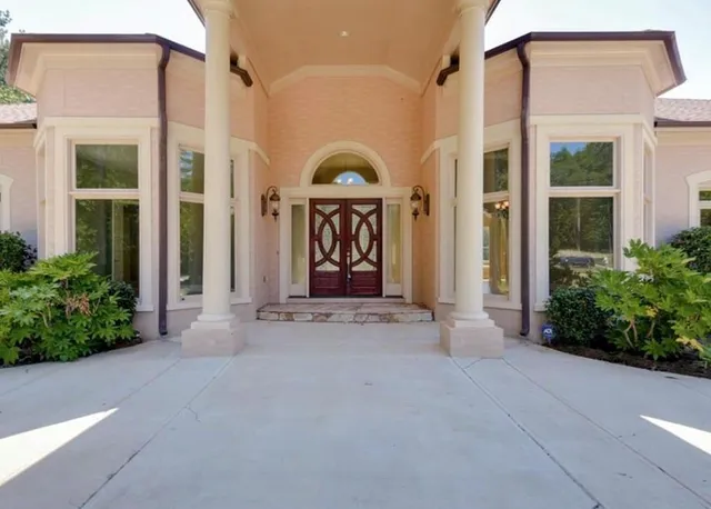 a view of entrance gate of building