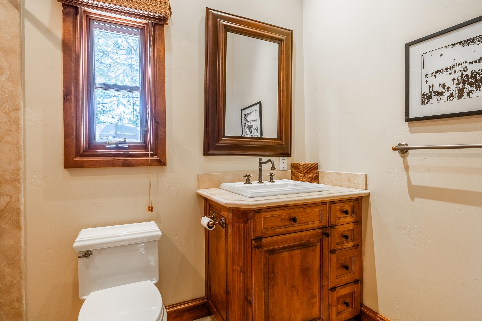 105 Northstar Circle Mammoth Lakes, CA 93546 - Photo 35 of 49 a bathroom with a granite countertop toilet sink and mirror