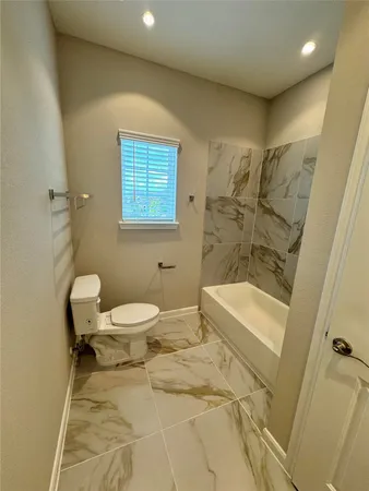 a bathroom with a toilet and a bathtub