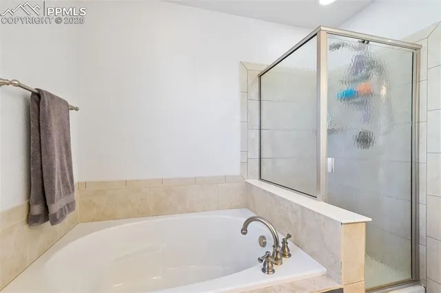 a bathroom with a bathtub and a shower