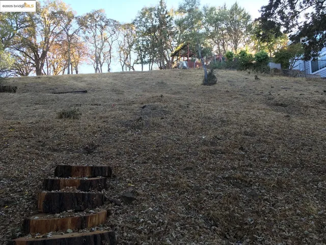 a view of backyard with wooden fence