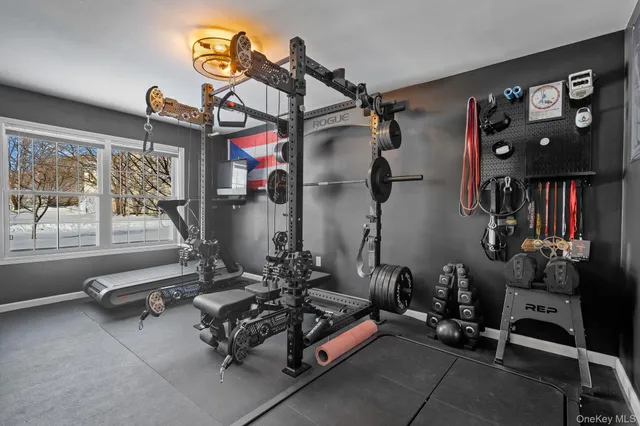 a view of a room with gym equipment