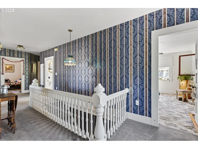 a view of a porch with wooden floor