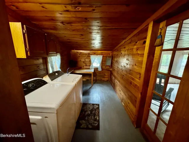 a storage room with a washer and dryer