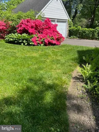 a view of yard with swimming pool and green space