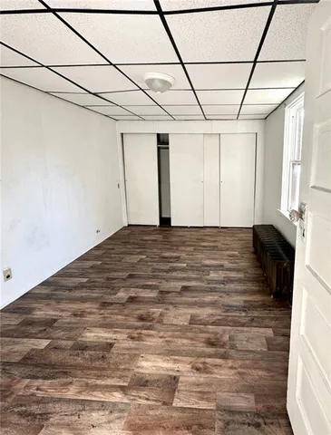 a view of a room with a garage