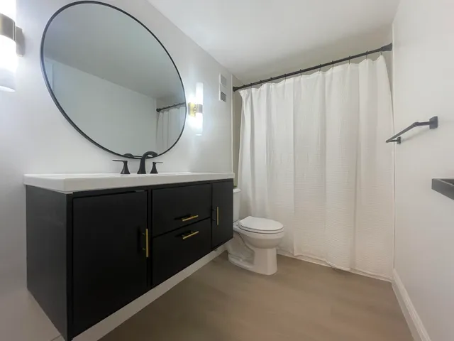 a bathroom with a toilet a sink and a mirror