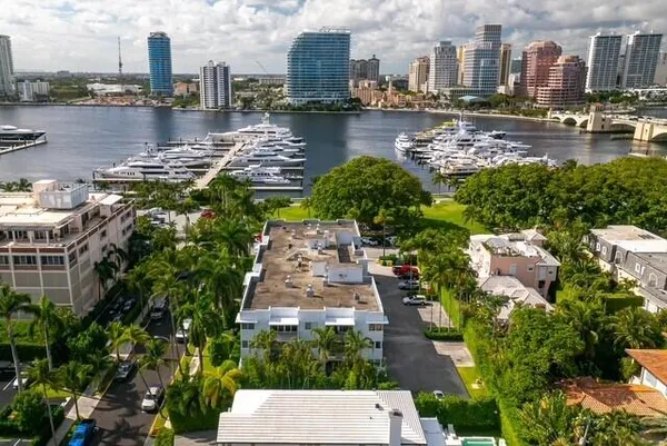 a view of a lake with a city