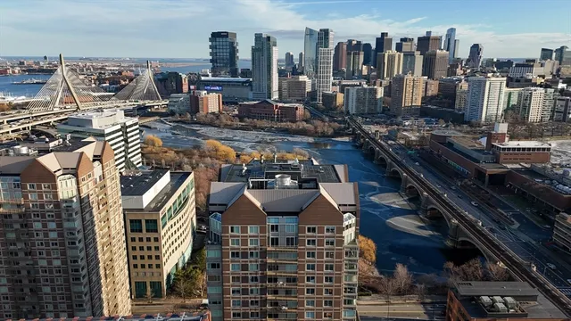 a city view with tall buildings