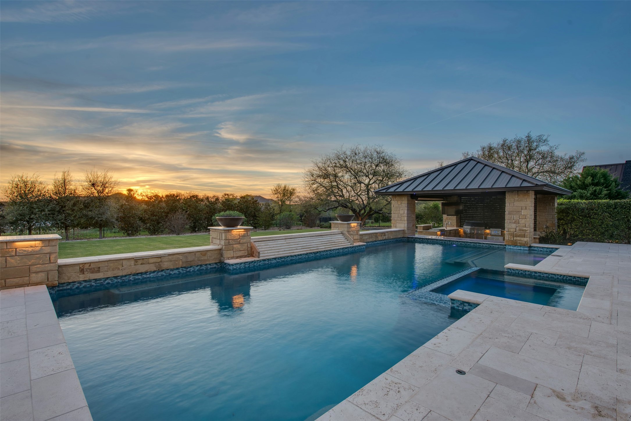 401 Brave Face Street Leander, TX 78641 - Photo 23 of 35 Combined pool / hot tub featuring a patio, a lawn, and an outbuilding