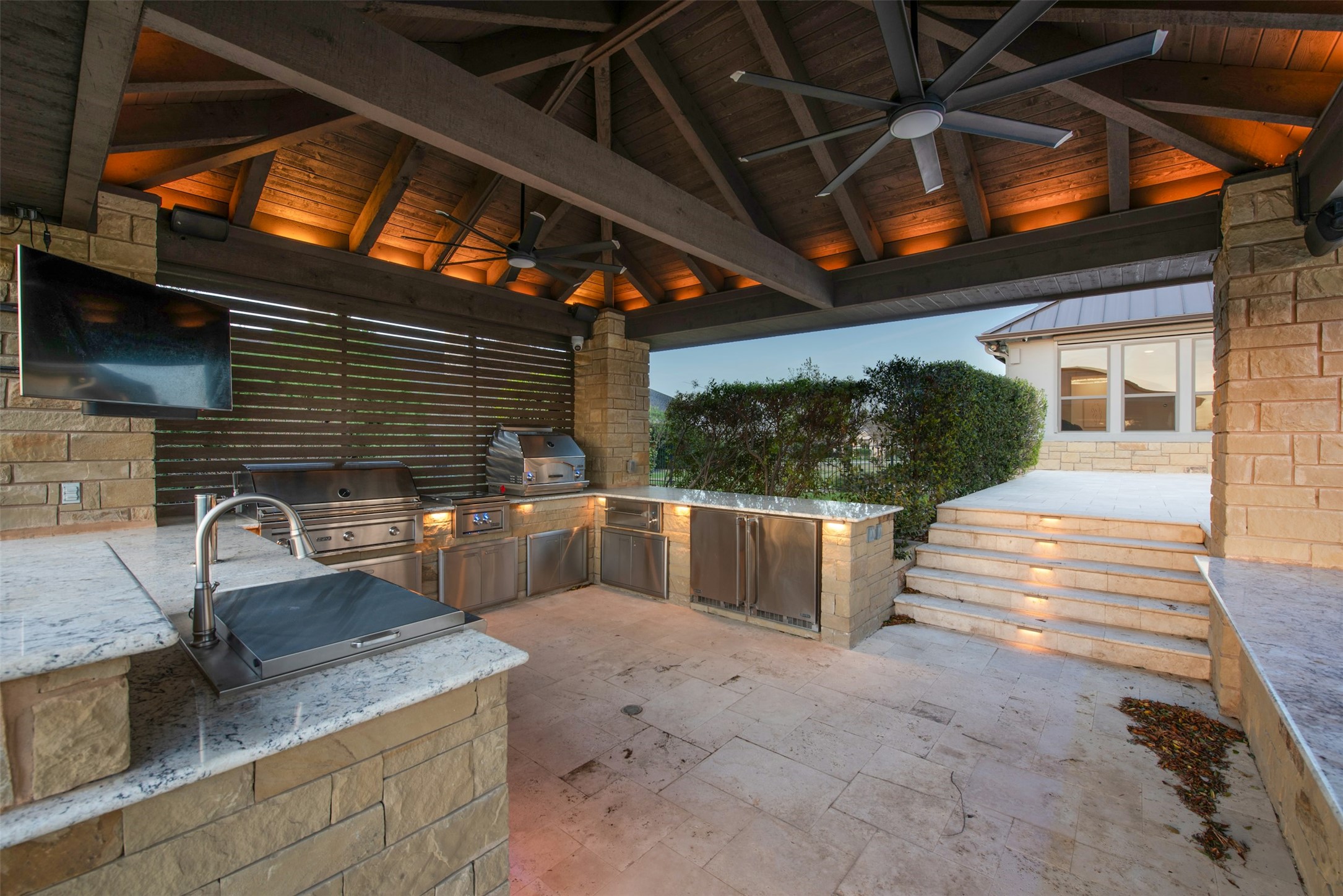 401 Brave Face Street Leander, TX 78641 - Photo 24 of 35 View of patio featuring a ceiling fan and an outdoor kitchen