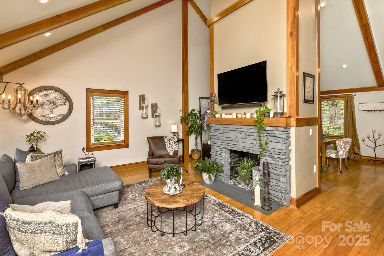 25 View Ridge Parkway Leicester, NC 28748 - Photo 12 of 47 a living room with furniture a fireplace and a flat screen tv