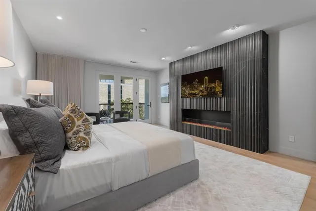 a large white room with a large mirror