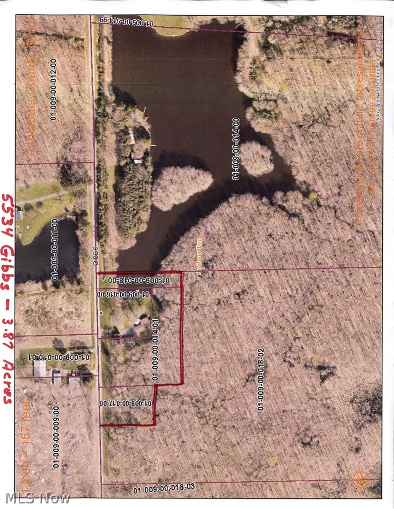 5534 Gibbs Road Andover, OH 44003 - Photo 5 of 32 outlined is the 4 acres that this property sits on. You will own a small portion of the lake but have the right to use the balance of the lake. Not the land around the lake only the water.