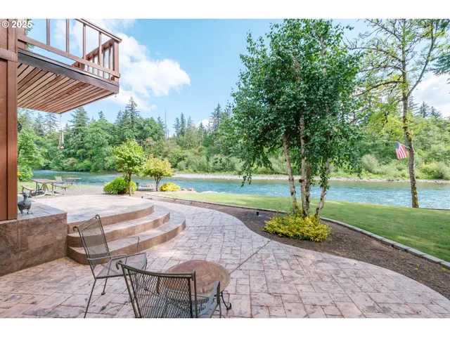 a view of a park with large trees