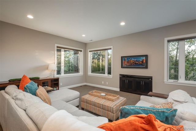 a living room with furniture rug and window