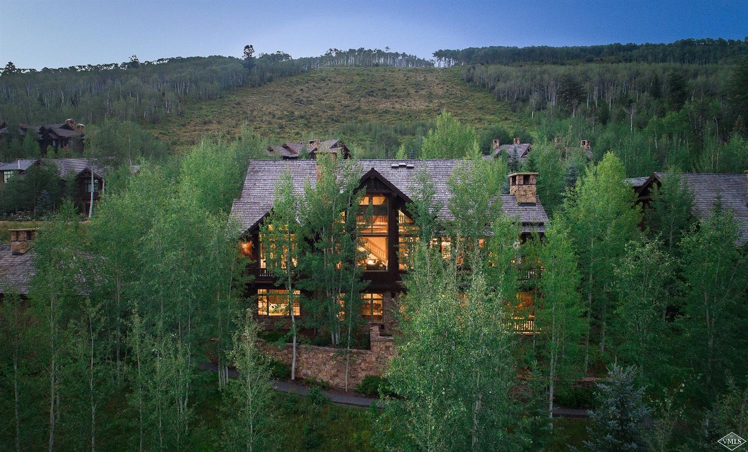 an aerial view of a house with mountain view