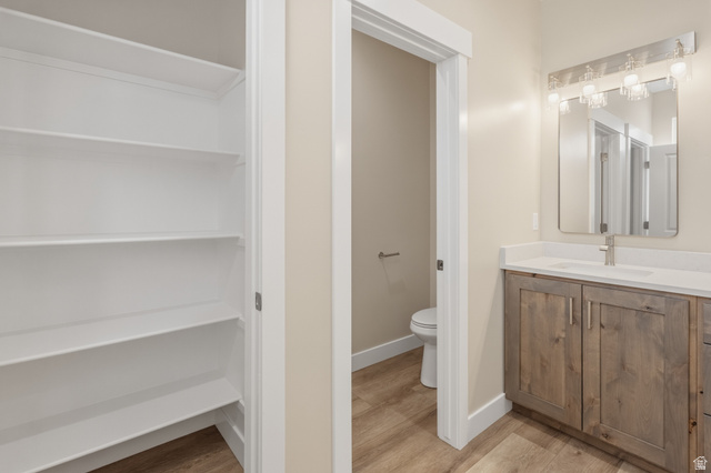 157 West 100 South Joseph, UT 84739 - Photo 17 of 30 Bathroom with vanity, light wood-type flooring, and a closet