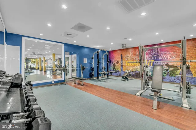 a view of a room with gym equipment