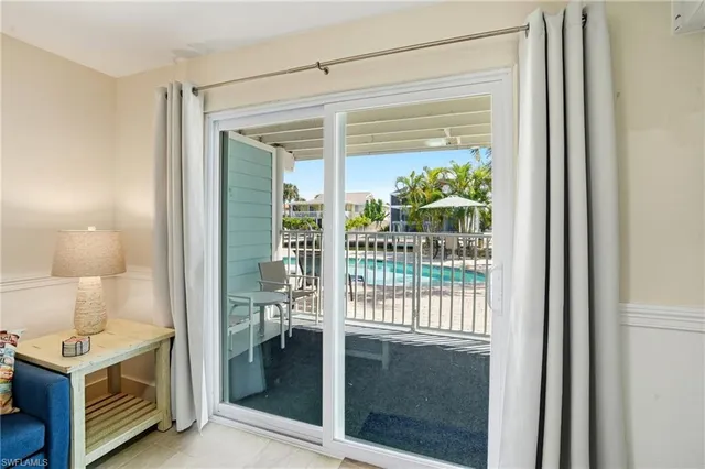 a outdoor space with lots of furniture and shower