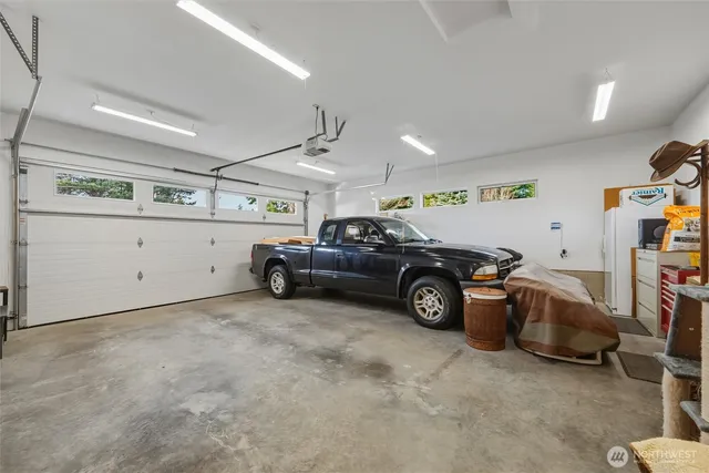 a car is parked in a garage