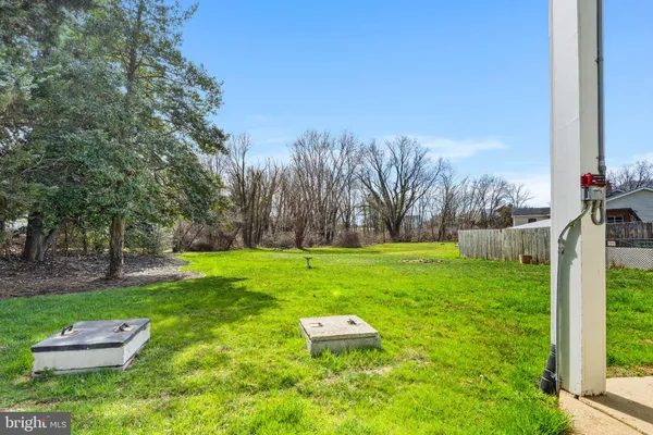a garden with trees in the background
