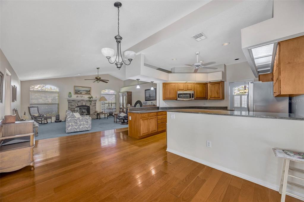 507 Surrey Lane Lutz, FL 33549 - Photo 7 of 27 a large kitchen with a sink stainless steel appliances and living room view