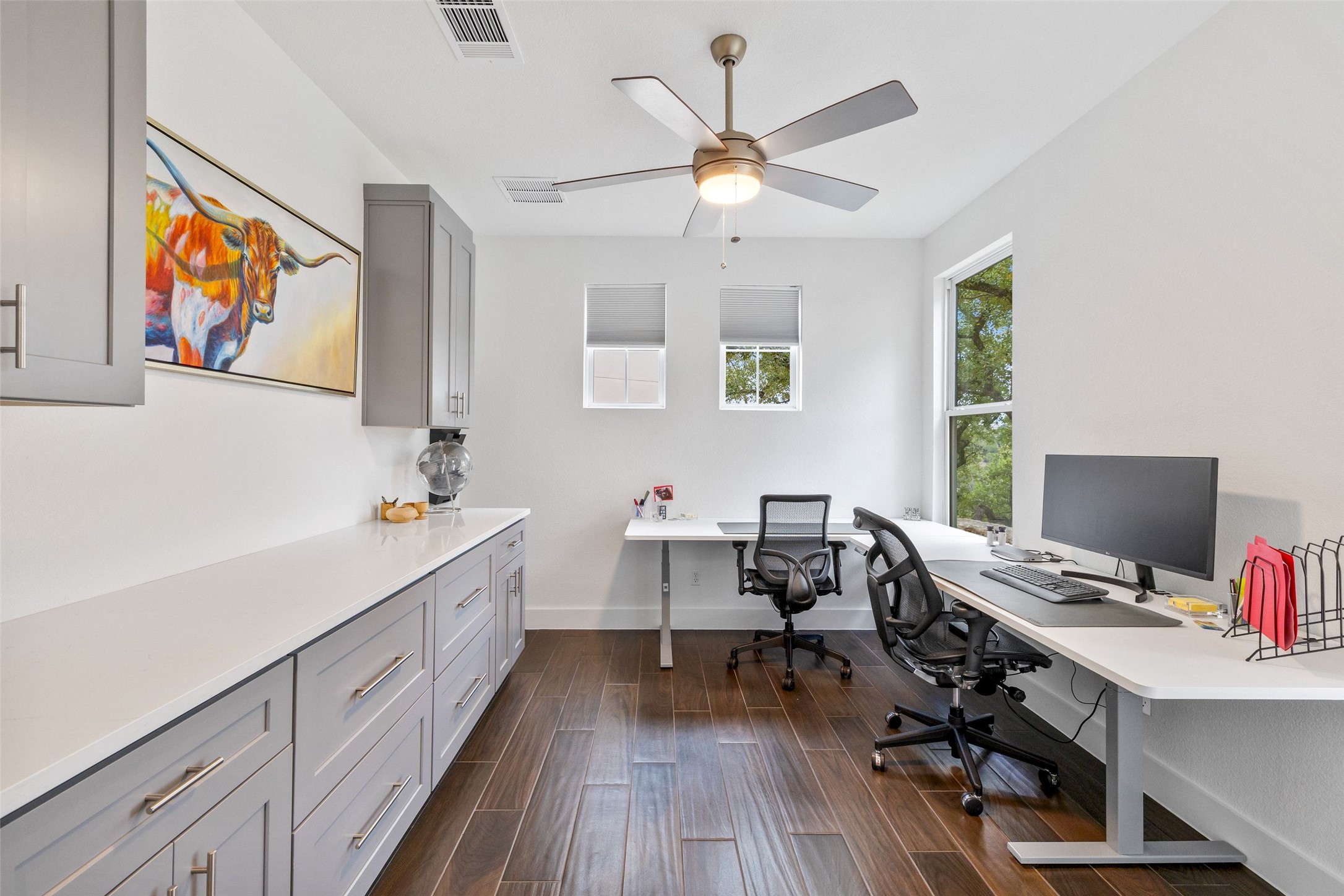 408 Rose Branch Way, Unit 24 Austin, TX 78738 - Photo 32 of 39 Office area featuring wood tiled floors and a ceiling fan