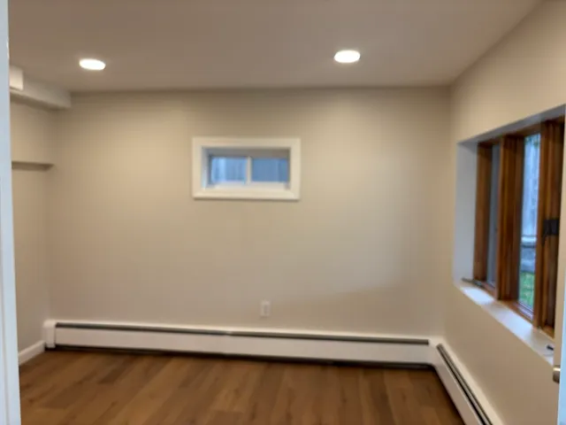 an empty room with a workbench