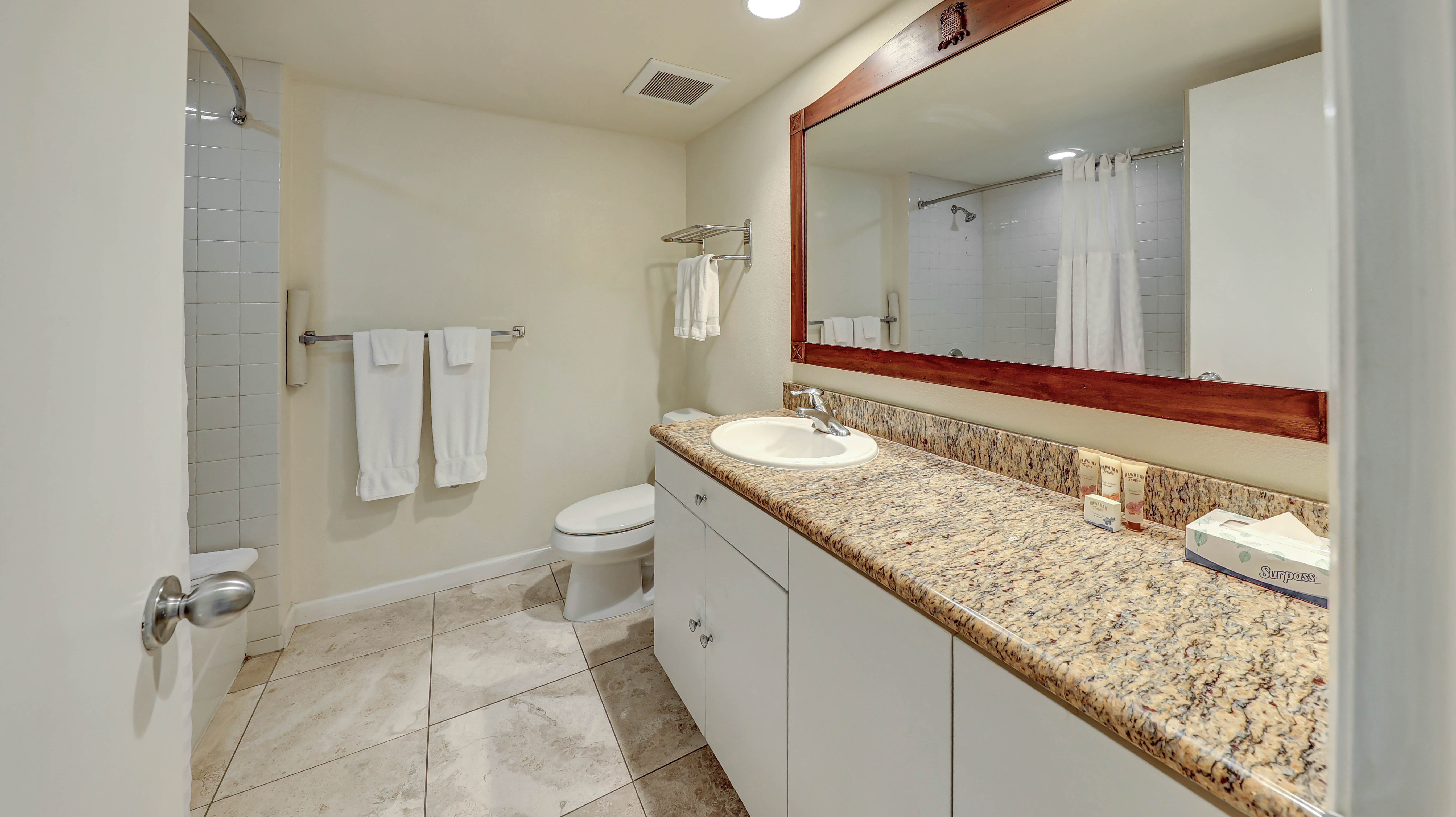 440 Aleka Place, Unit 256 Kapaa, HI 96746 - Photo 6 of 27 a spacious bathroom with a granite countertop sink and a mirror