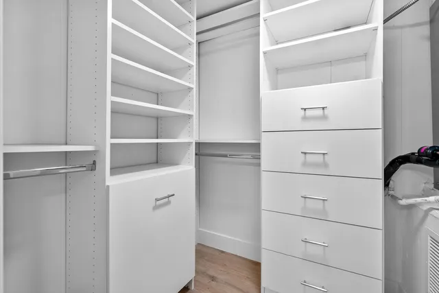 a close up view of a closet