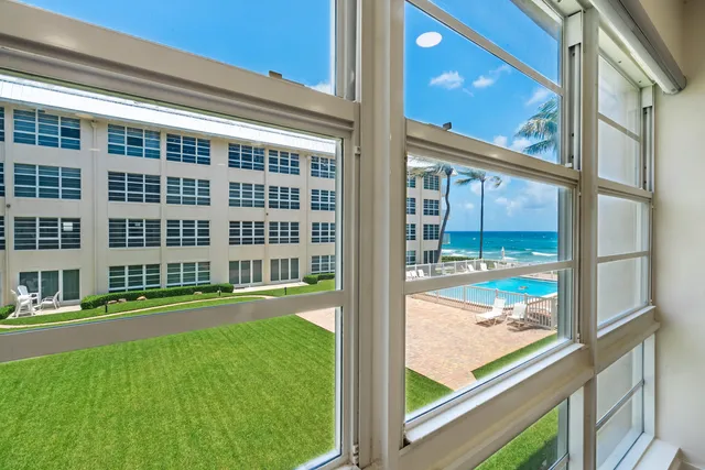 a view of a building from a window