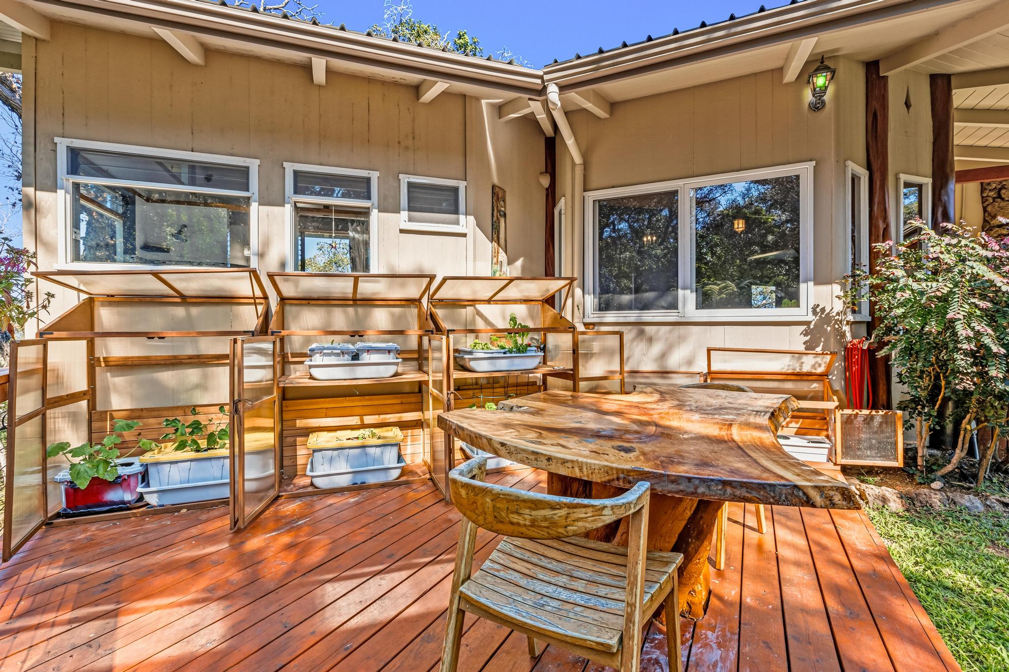 43-5745 Old Stable Road Paauilo, HI 96776 - Photo 19 of 30 a view of a patio with couches chairs and potted plants