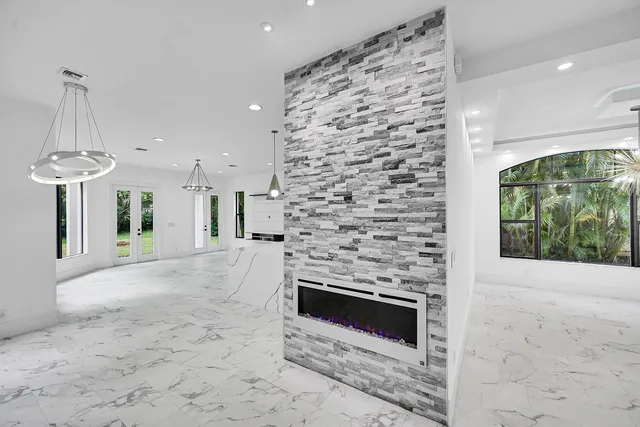 a balcony with trees in front of it