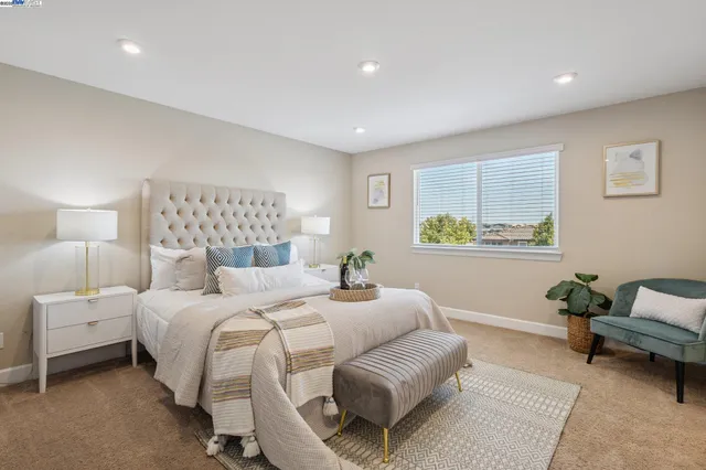 a bedroom with a bed and closet