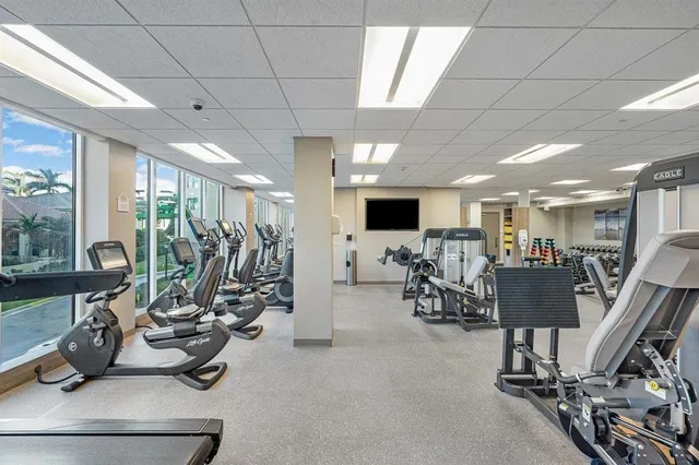 a view of a room with gym equipment