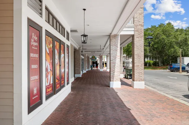 a view of a building from the hallway